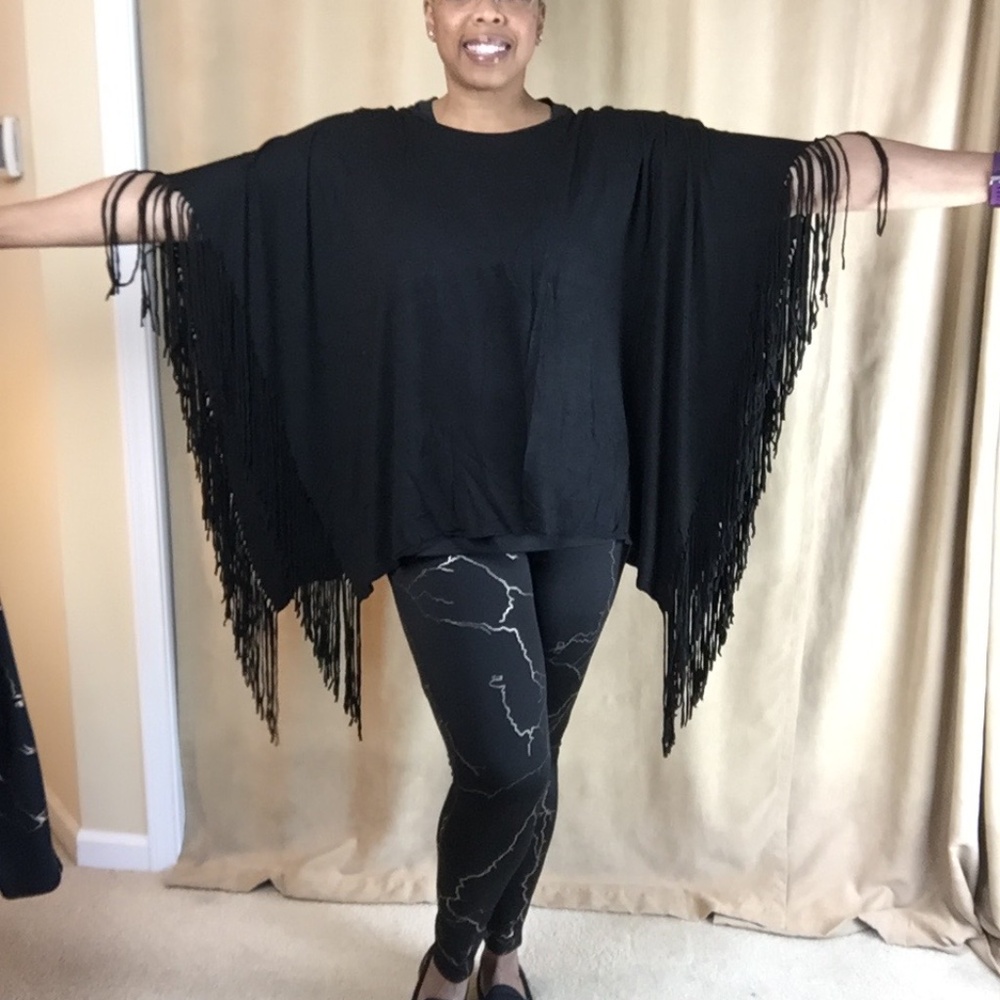 Fringe Poncho, Black, size 1X - Picture 5 of 11